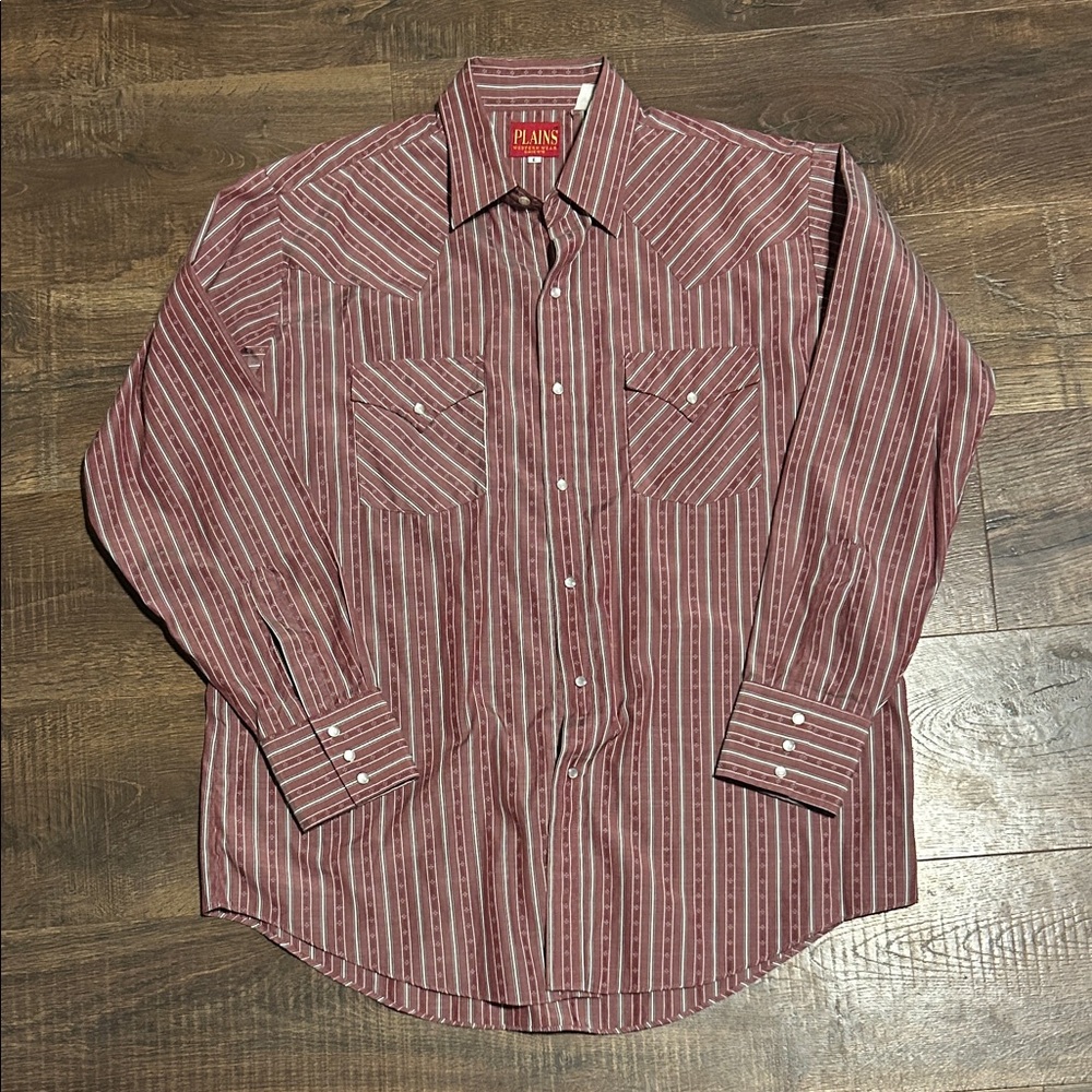 Plains Western Wear Men's Burgundy Striped Shirt